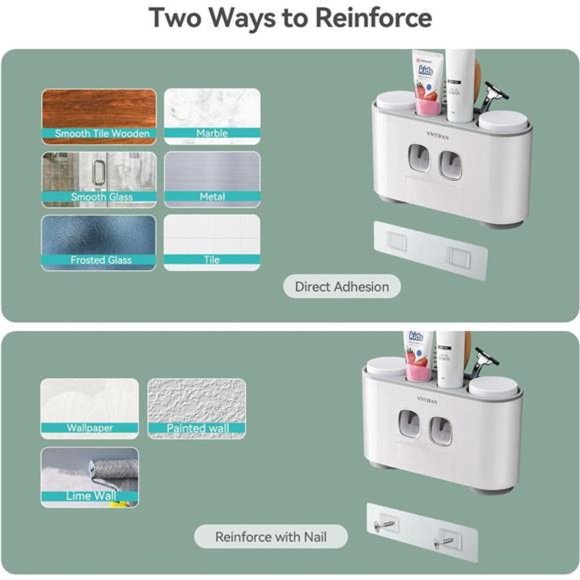 Toothbrush Holders with Toothpaste Dispenser Wall Mounted for Bathroom-4 Cups - Picture 6 of 7